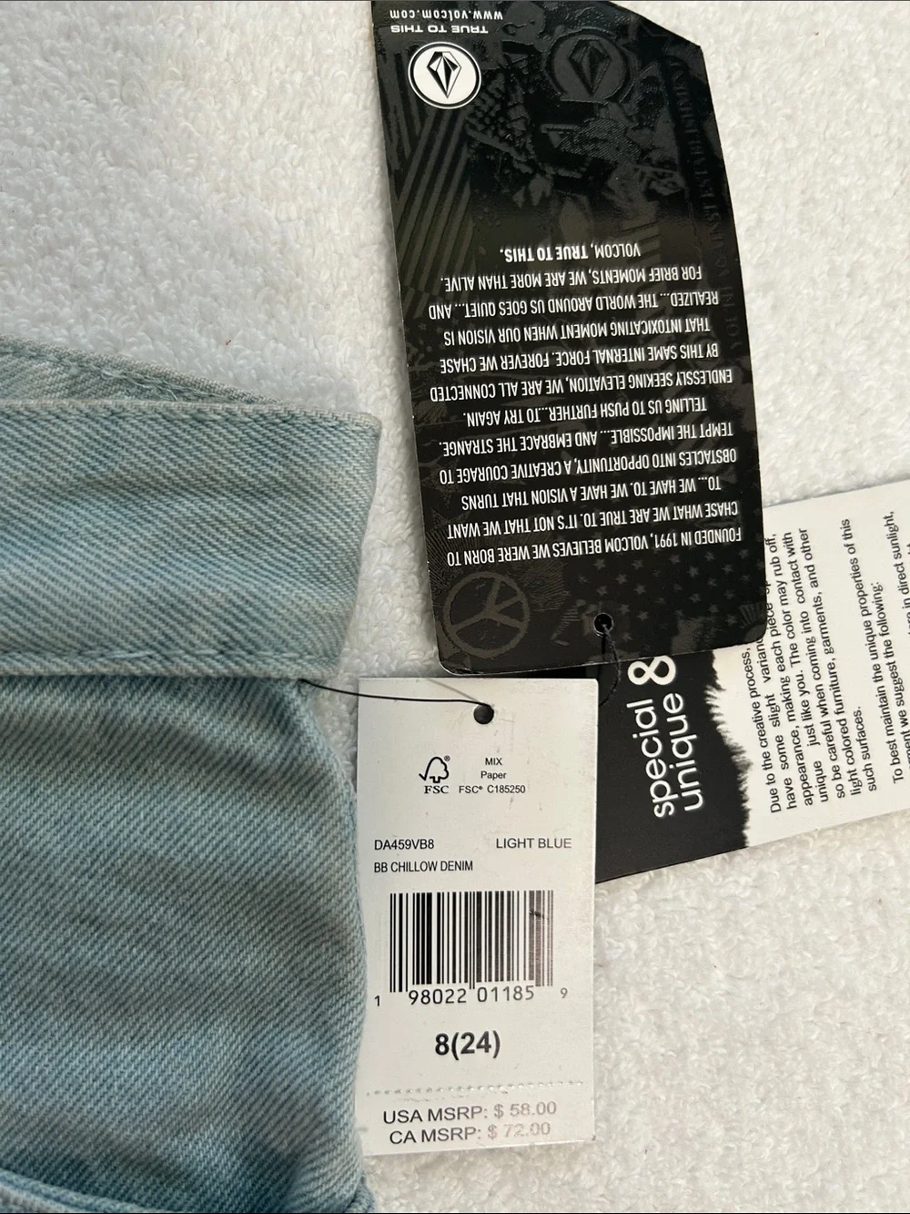 Volcom 8 (24) Jeans Big Boy Youth Chillow in Light Blue Loose Baggy Skater NWT